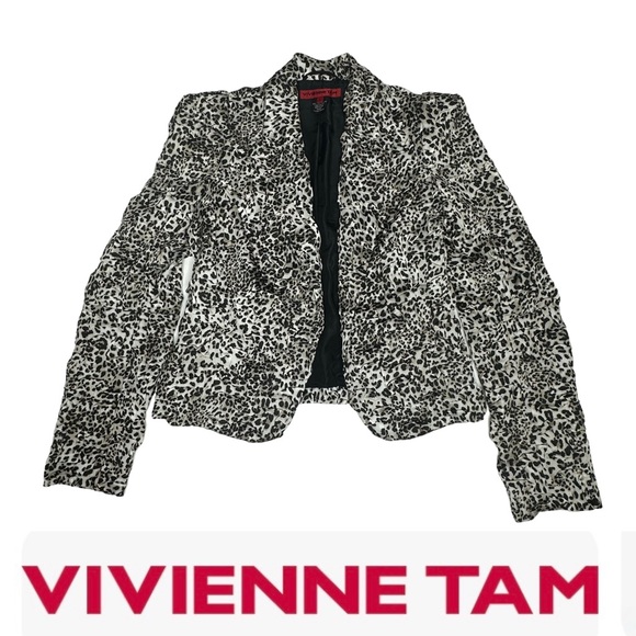 Vintage Early 2000’s Vivienne Tam Silk Black/White Animal Print Blazer Jacket 2 - Picture 2 of 16